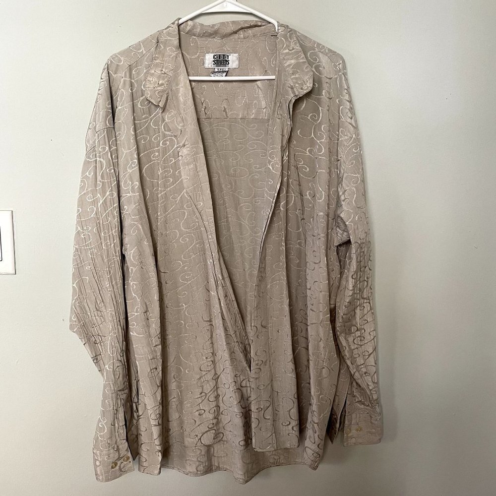 City Streets Embroidered Button Down Shirt XL Blush Cream Women Rayon Blend